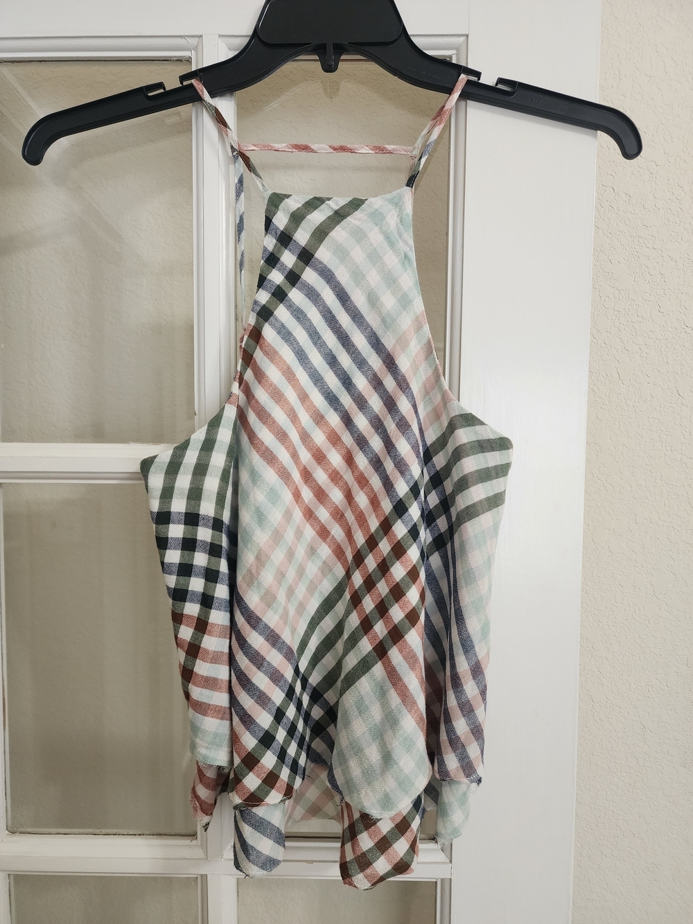American Eagle Plaid Handkerchief Raw Hem Cami Tank Boho Gauze Small